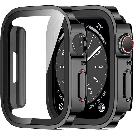 Glass+Case for Apple Watch 42 46mm 45mm 41 49 44mm 40 Mm Straight Edge Screen Protector Cover Case iWatch SE 6 7 8 9 10 11 Ultra