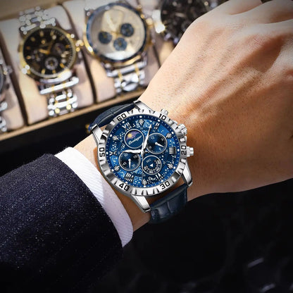 POEDAGAR Luxury Fashion Man Watch Waterproof Luminous Chronograph Leather Watches For Men Sports Outdoor Men's Quartz Wristwatch