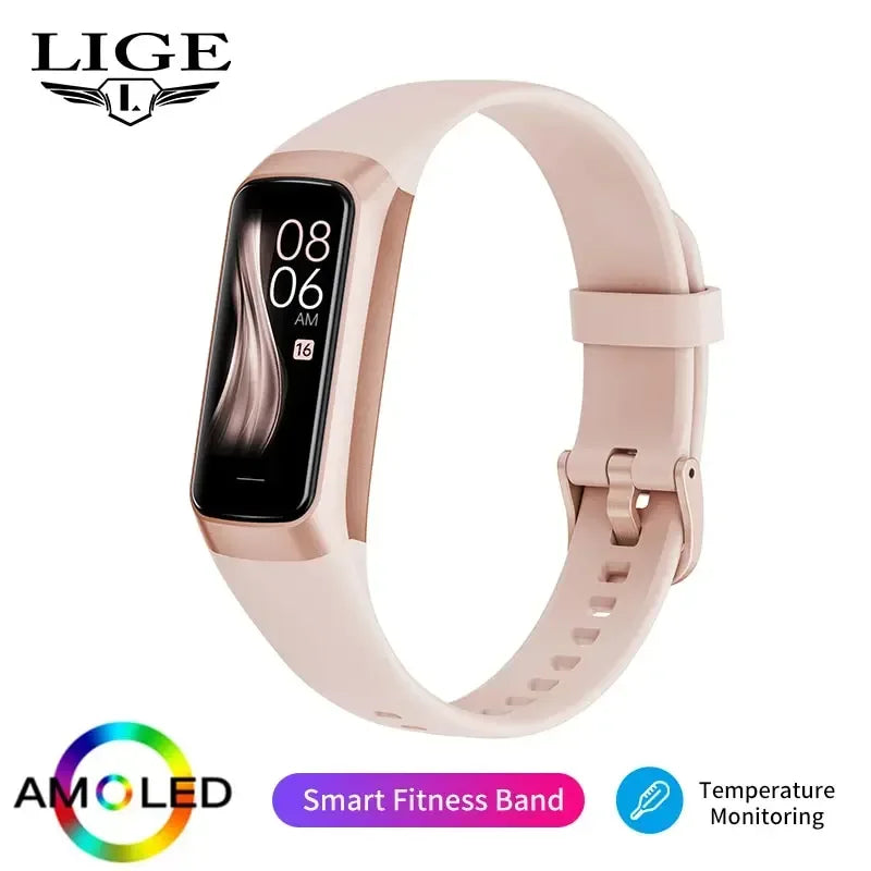 LIGE Amoled Smart Watch Men 2023 Smart Band Women Heart Rate Blood Smartwartch Waterproof Smart Bracelet Sport Fitness Tracker - Urbizia