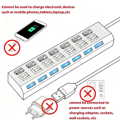 USB 2.0 4/7 Port Multi USB Hub Splitter with Switch