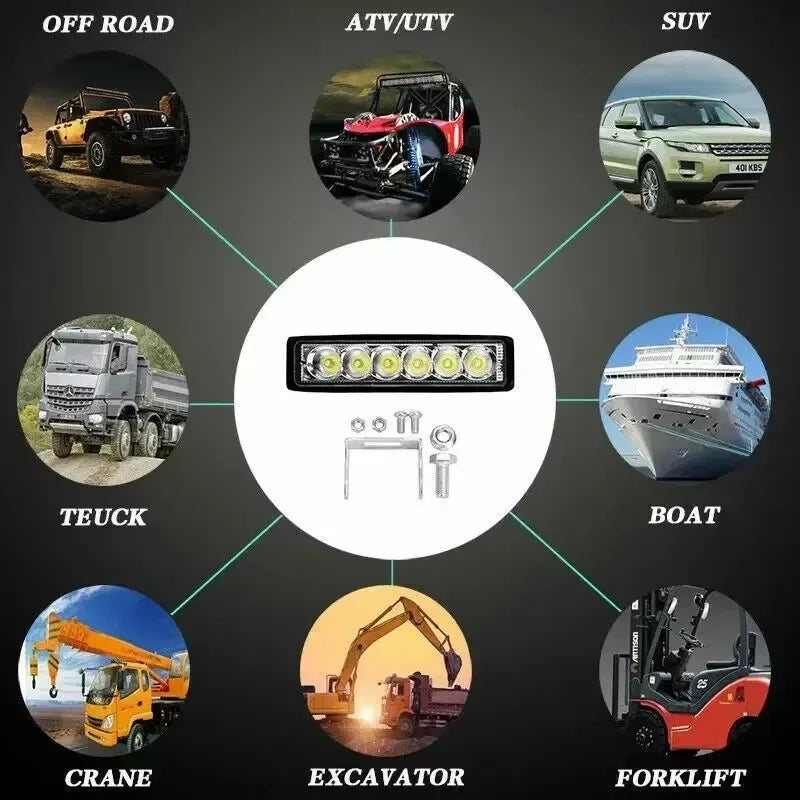 1/2PCS 12V Car LED Light Bar 18W 6000K Super Bright Car LED Work Light IP67 Waterproof Flood Spot Light White Off Road Head