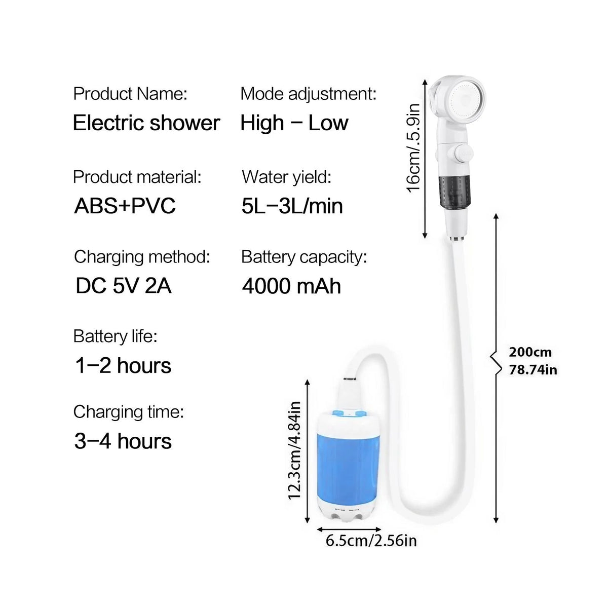 Outdoor Shower Portable Handheld Rechargeable Gentle Pet Bath Sprayer for Dogs and Cats Versatile Water Pump for Car Wash Garden Watering and Flower Care Cordless Low Energy Bath Grooming Equipment Kit