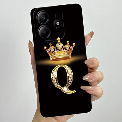 Case For Xiaomi Redmi Note 14 5G Phone Cover Note14 Global Funda Luxury Crown Letters Soft Silicone Back Cover For Redmi Note 14