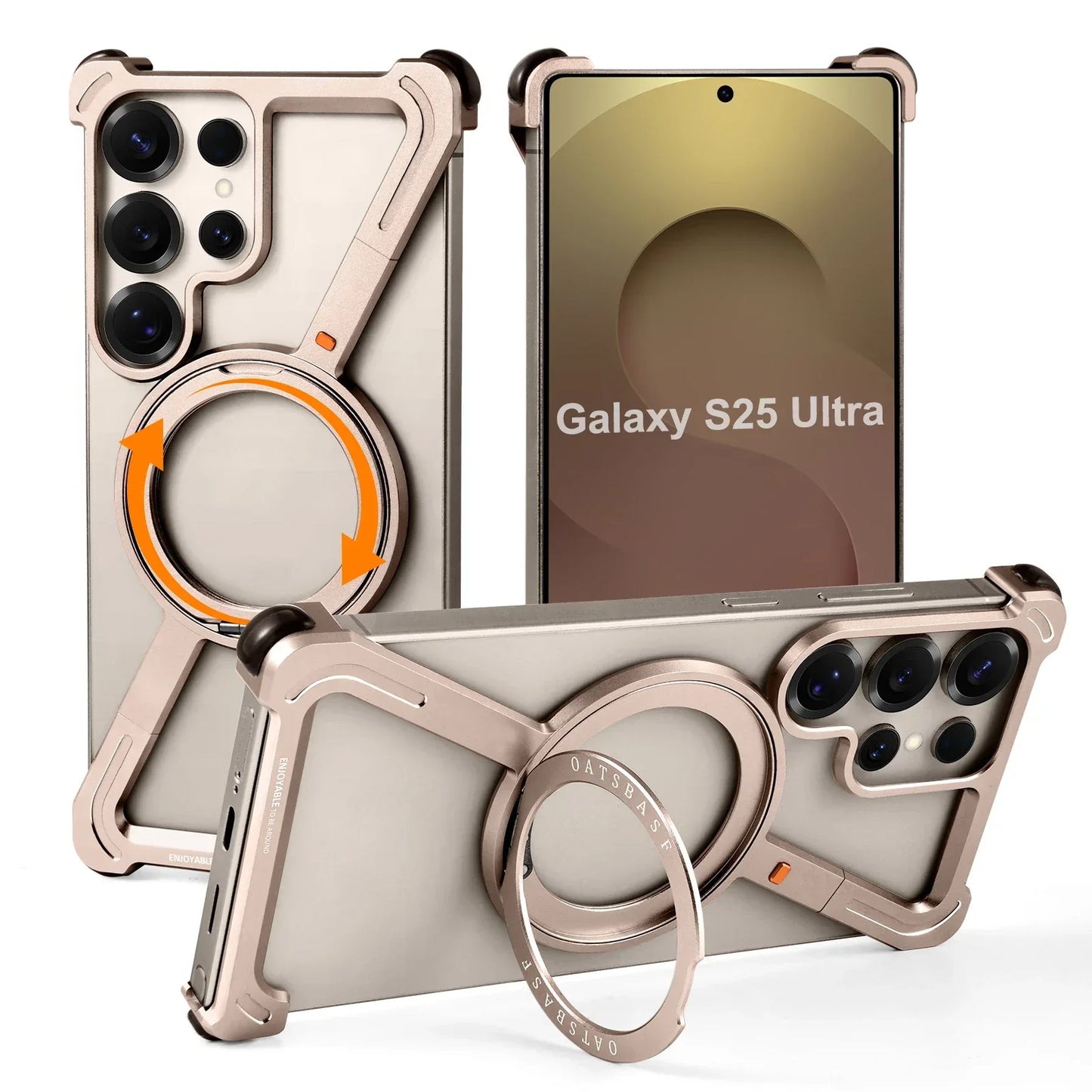 Eary Phone Case for Samsung Galaxy S25 S24 Ultra for Magsafe Magnetic Ring Stand 360°Rotating Frameless Metal Shockproof Cover