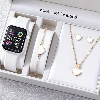 6-piece set of fashion electronic watch necklace earrings ring set for teenagers boys and girls, the best choice for frien watch for women women watches