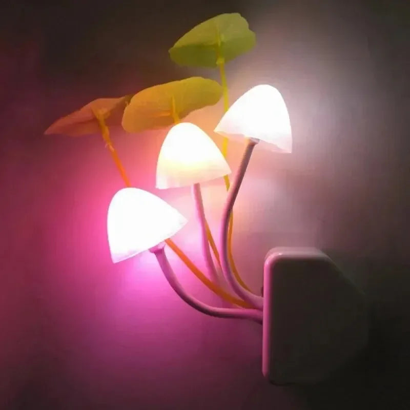 Novelty Mushroom Fungus Night Light EU & US Plug Light Sensor 220V 3 LED Colorful Mushroom Lamp Led Night Lights - Urbizia
