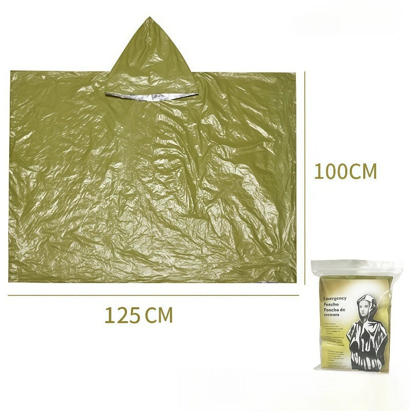 Emergency Rain Poncho Kit Waterproof Hooded Raincoat Portable Rain Cover With Pouch Whistle Carabiner For Camping Hiking