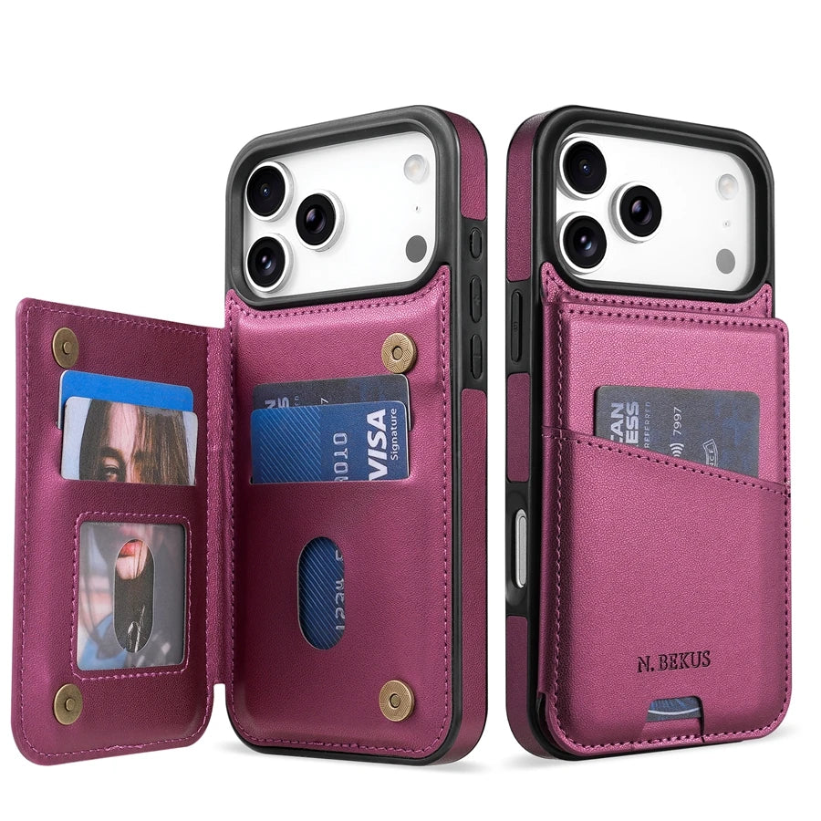 Wallet With Card Slot RFID Blocking Magnetic Flip Leather Case For iPhone 17 Pro Max 17e Air 16e 15 Plus 14 13 12 11 Cover