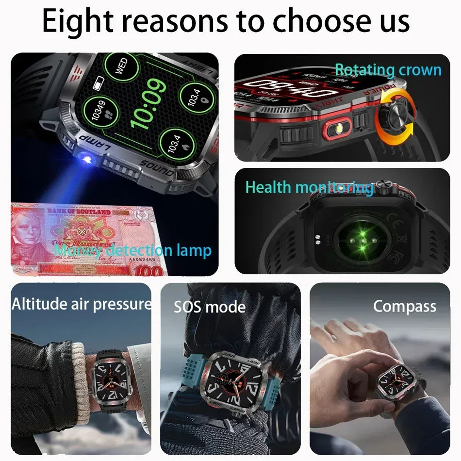New Military GPS Smart Watch Men Flashlight Compass Waterproof 600mAh Battery Outdoor Sport Tracker Bluetooth Call Smartwatch - Urbizia