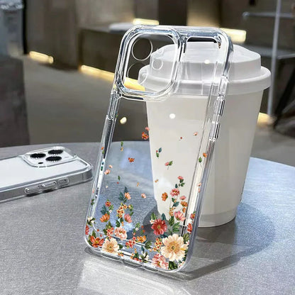 Floral Shockproof Transparent Silicone Phone Case for iPhone