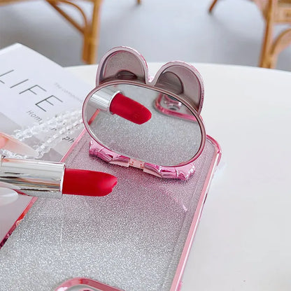 Luxury Shockproof Phone Case with Rabbit Makeup Swivel Stand Crystal Lanyard For Xiaomi Redmi 15 4G 5G 169mm 171mm Back Cover