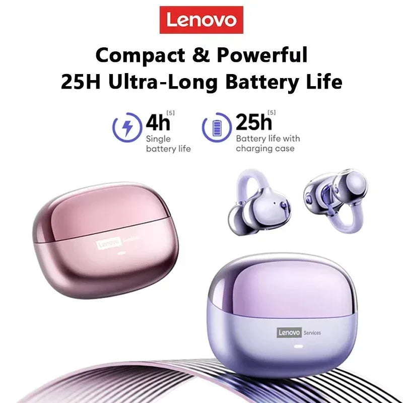 Lenovo LE302 Wireless Bluetooth 6.0 Headset Long Battery Life Sports Ear Clip Earphones HIFI Stereo Noise Cancelling Headphones - Urbizia