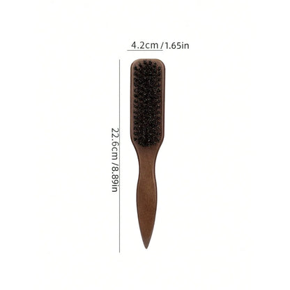 Natural Wild Boar Bristle Hair Styling Brush, Polished Solid Wood Handle Hair Comb, High Resilience Soft Bristle Edge Brush for Men Women Beard & Hair Finishing