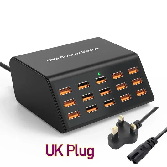 100W Desktop Universal USB Charger 15 Ports USB Fast Charging Station For Ipad Iphone 15 14 13 12 Pro Max Samsung S24 Tablet - Urbizia