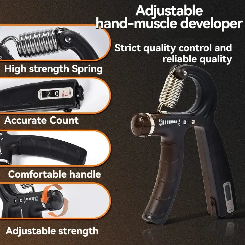 5-60kg Adjustable Hand Grip Strength Strengthener Trainer Full Set With Counter Wrist Forearm And Hand Exerciser For Muscle - Urbizia