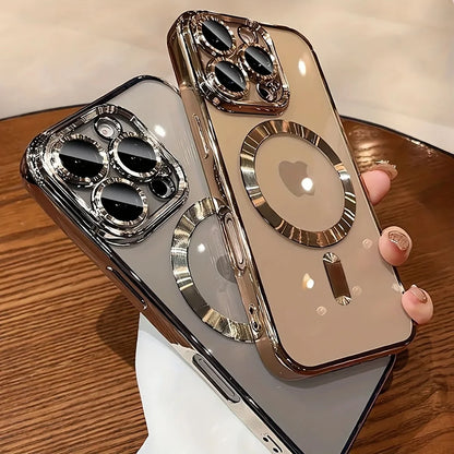 Fashion Electroplated Color Frame Magnetic Phone Case for iPhone 18/17/16/15/14/13/12/11 Pro/Pro Max/Air/Plus | Ultra-Thin & Shockproof with Crystal Clear Back, Built-in Lens Protection & Wireless Charging