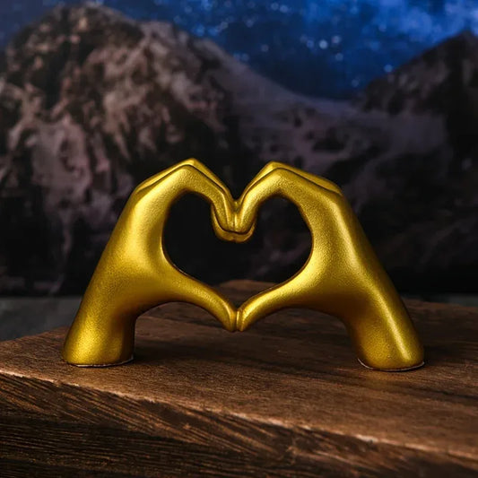 Gold Decoration, Heart Hand Statue Living Room Bedroom Decoration, Love Finger Modern Hand Gesture Sculpture Home Shelf Desktop - Urbizia