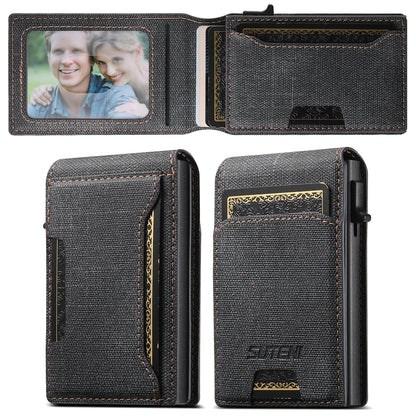 Push-out Card High Quality Faux Leather Card Holder Wallet Holder Large Capacity Can Hold 1-12 Cards 1 Photo Black/Brown/Blue