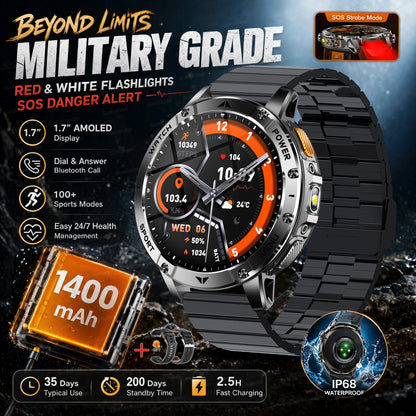 2026 New Military Outdoor Smart Watch Men 10ATM Waterproof Diving Heart Rate Monitor LED Flashlight Bluetooth Call Fitness Watch