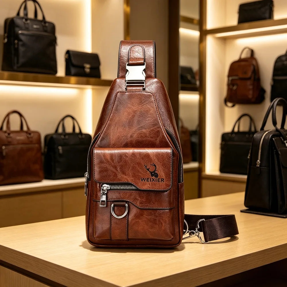 Sling Bag for Men Crossbody Chest Bag, PU Leather Over the Shoulder Purse Cross Body Sling Backpack for Travel