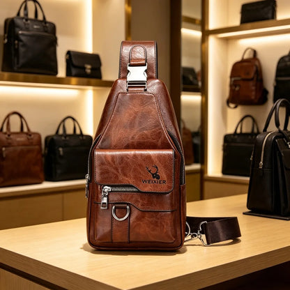 Sling Bag for Men Crossbody Chest Bag, PU Leather Over the Shoulder Purse Cross Body Sling Backpack for Travel