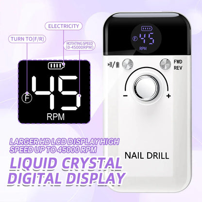 45000RPM Electric Nail Drill Machine With LCD Display Rechargeable Nail File Nails Accessories Gel Nail Polish Sander Low Noise
