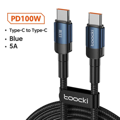 Toocki 100W Type C to USB C Cable PD 3.0 Quick Charge 4.0 Fast Charging Type C to Type C for iPhone 15 Macbook Samsung Xiaomi - Urbizia