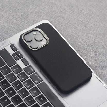 Luxury Alloy Lens Frame Particle PU Leather Magnetic Case For iPhone 17 16 Pro Max 15 14 13 For Magsafe Wireless Charging Cover