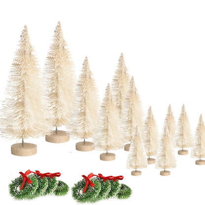 12PCS Artificial Mini Christmas Trees with Wreath Set