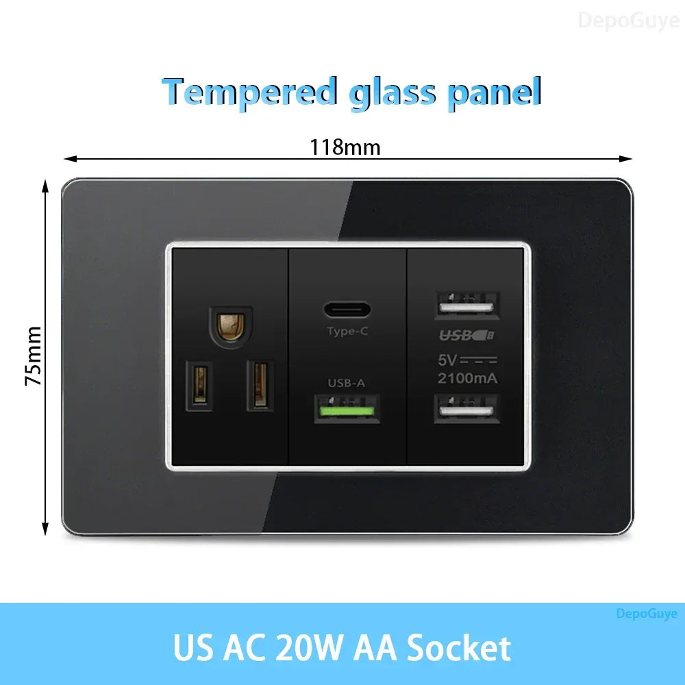 American Thai Standard USB Type-C 20W Fast Charging Power Outlet,Mexico with Smart usb c 3A Socket Wall Electric Light Switch - Urbizia