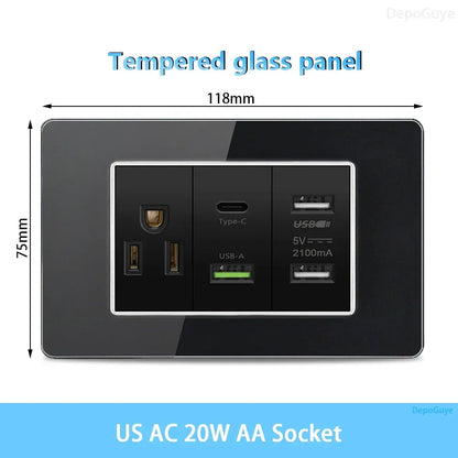 American Thai Standard USB Type-C 20W Fast Charging Power Outlet,Mexico with Smart usb c 3A Socket Wall Electric Light Switch - Urbizia