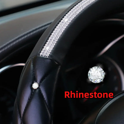 1 Stereo Leather Inset Faux Diamond Flash Blingbling Car with Inner Ring Steering Wheel Cover for 14.5-15 Inch Car Accessories - Urbizia