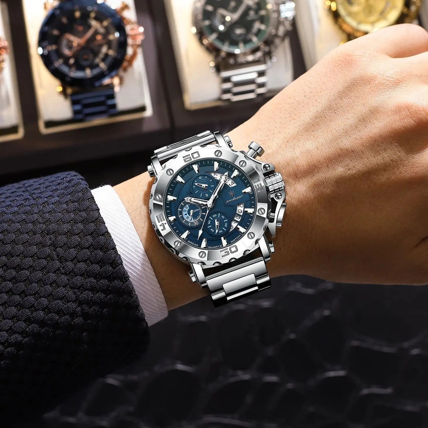 POEDAGAR Luxury Watch For Men Calendar Luminous Waterproof Man Clock Male Chronograph Stainless Steel Men's Quartz Watches Reloj