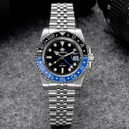 ADDIESDIVE AD2050 Luxury GMT Watch Stainless Steel Super Luminous 20Bar Water-Resistance Diving Men Quartz Watches Ceramic Bezel