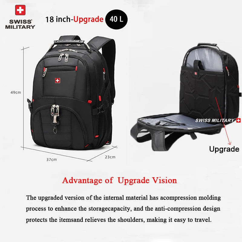 SWISS MILITARY Fashion Travel Multifunction Large Capacity Male Bag Usb Charging Waterproof 23 inch Laptop Backpack Men Mochila