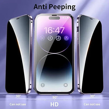 360 ° Full Protection Metal Magnetic Double-Sided Glass Snap Lock Privacy Case For iPhone 17 16 15 14 13 12 Pro Max Plus 17E 16E