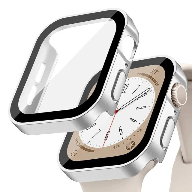 Glass+Case for Apple Watch 42 46mm 45mm 41 49 44mm 40 Mm Straight Edge Screen Protector Cover Case iWatch SE 6 7 8 9 10 11 Ultra