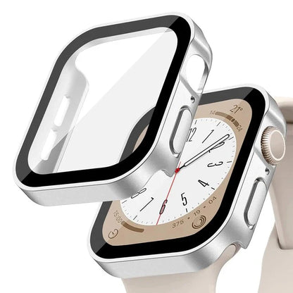 Glass+Case for Apple Watch 42 46mm 45mm 41 49 44mm 40 Mm Straight Edge Screen Protector Cover Case iWatch SE 6 7 8 9 10 11 Ultra