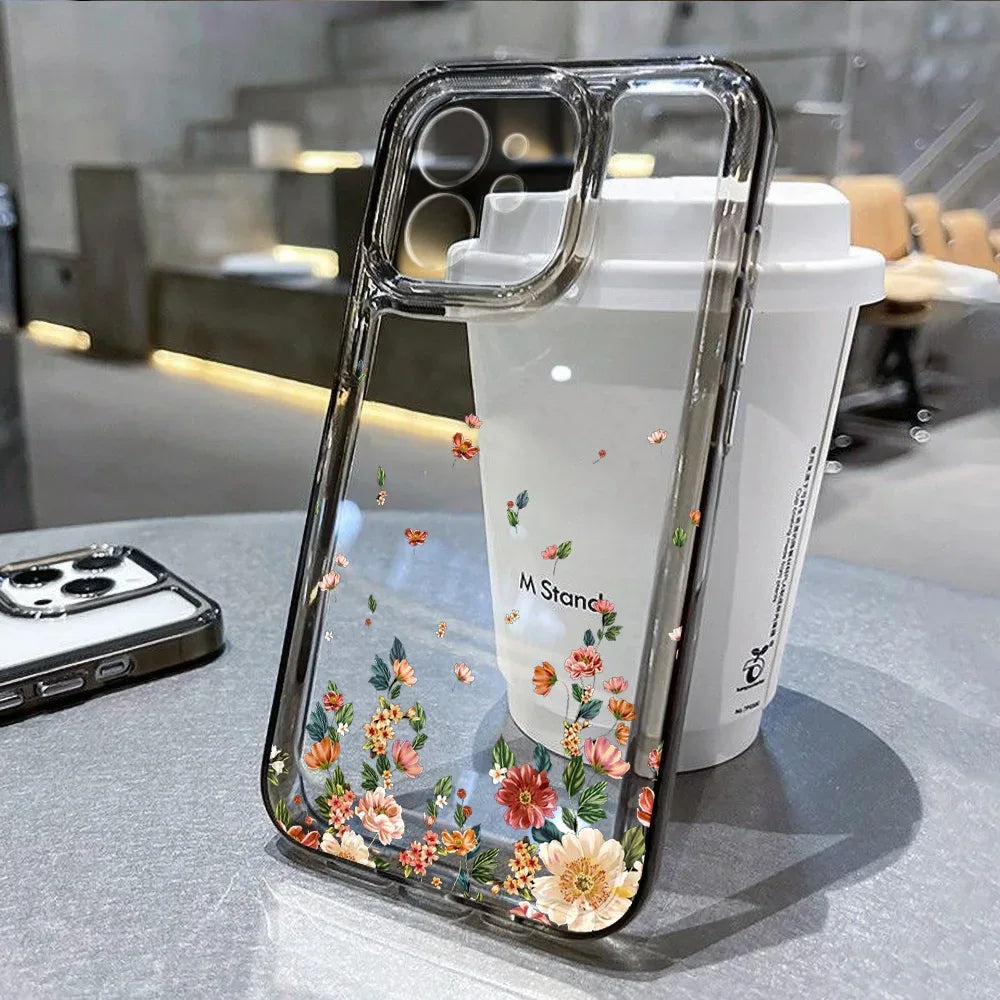 Floral Shockproof Transparent Silicone Phone Case for iPhone