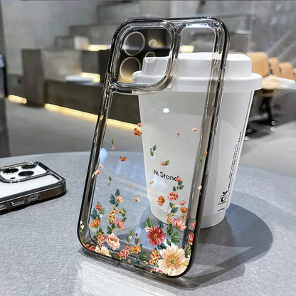 Floral Shockproof Transparent Silicone Phone Case for iPhone