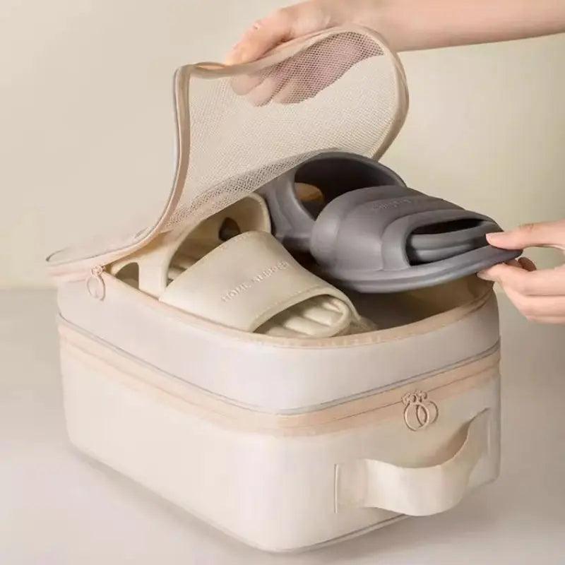 Travel Shoe Bag Storage Bag Washed Diagonal Breathable Mesh Multiple Pairs of Shoes Portable Shoe Box for Business Trips