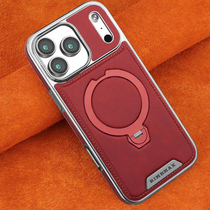 Magnetic Rotat Bracket Luxury Leather Phone Case For iPhone 12 13 14 15 16 17 18 Pro Max Plus Wireless Charging Shockproof Cover