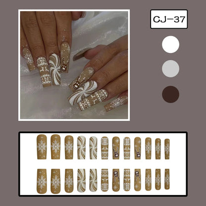 24Pcs Halloween Spider Fake Nails – Printed French Coffin Ballet Press-on Nails