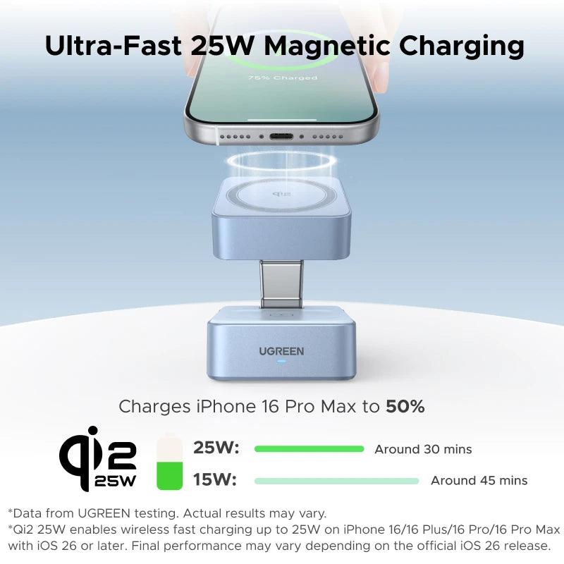 UGREEN Qi2.2 25W 15W 2-in-1 Magnetic Wireless Charger Stand Fast Charging Stand Charger For iPhone 16 17/AirPods Magflow Charger