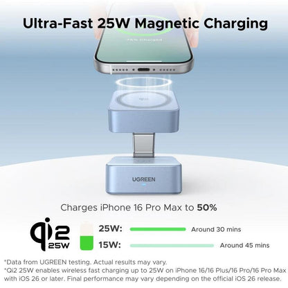 UGREEN Qi2.2 25W 15W 2-in-1 Magnetic Wireless Charger Stand Fast Charging Stand Charger For iPhone 16 17/AirPods Magflow Charger