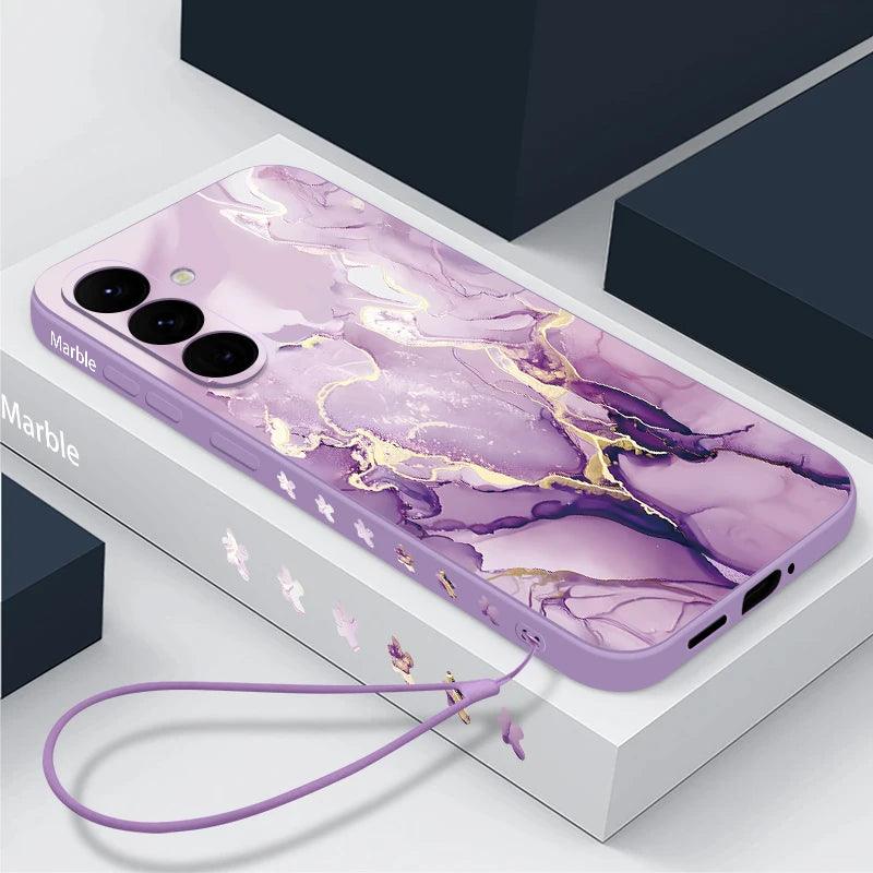 Marble Hand Lanyard Case For Samsung Galaxy S26 S25 S24 Ultra S23 FE A56 A17 A36 A55 A54 A16 A15 5G Soft Silicone Phone Cover