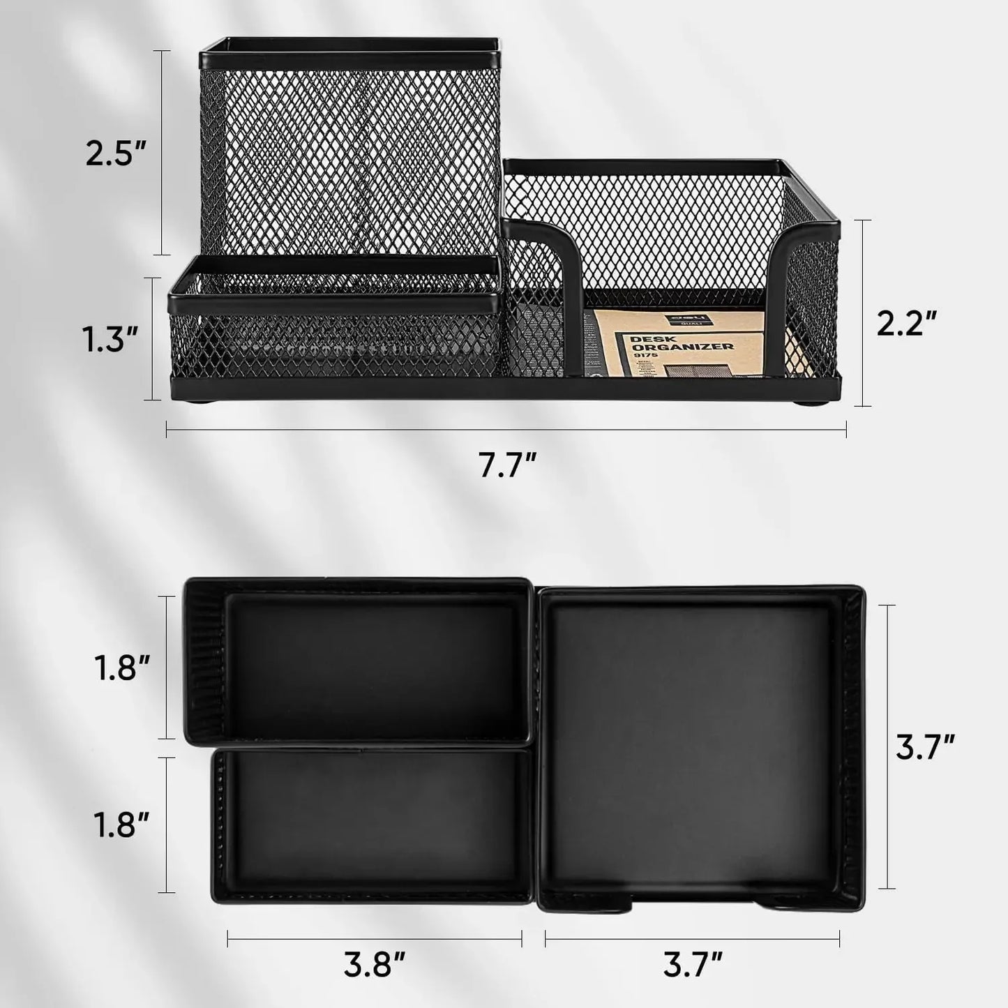 Mesh Desk Organizer Office Supplies Caddy with Pencil Holder and Storage Baskets for Desktop Accessories, 3 Compartments, Black - Urbizia