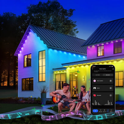 20M Permanent Outdoor Smart RGBIC LED Eaves Lights – App & Remote Control Full House Flashing Lighting