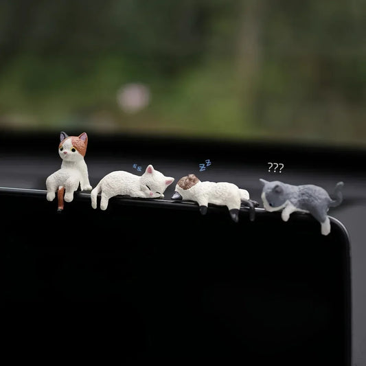 4PCS Car ornament, cute cat, lazy cat, lazy cat, center console screen decoration ornament, rearview mirror, reclining doll - Urbizia