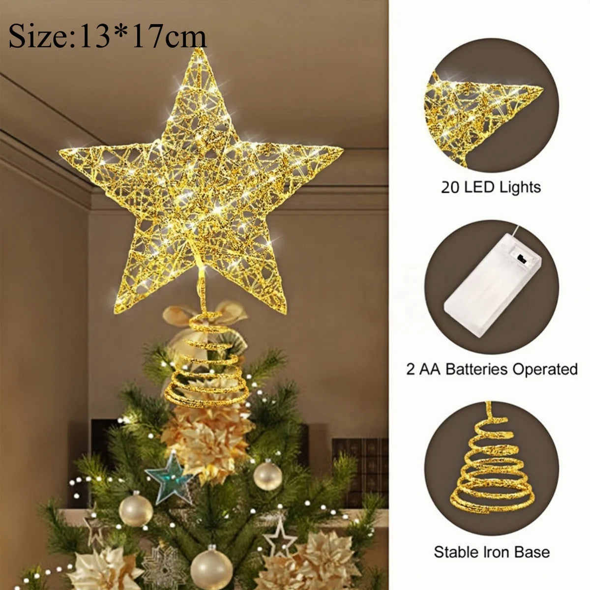 Iron Glitter LED Christmas Tree Topper